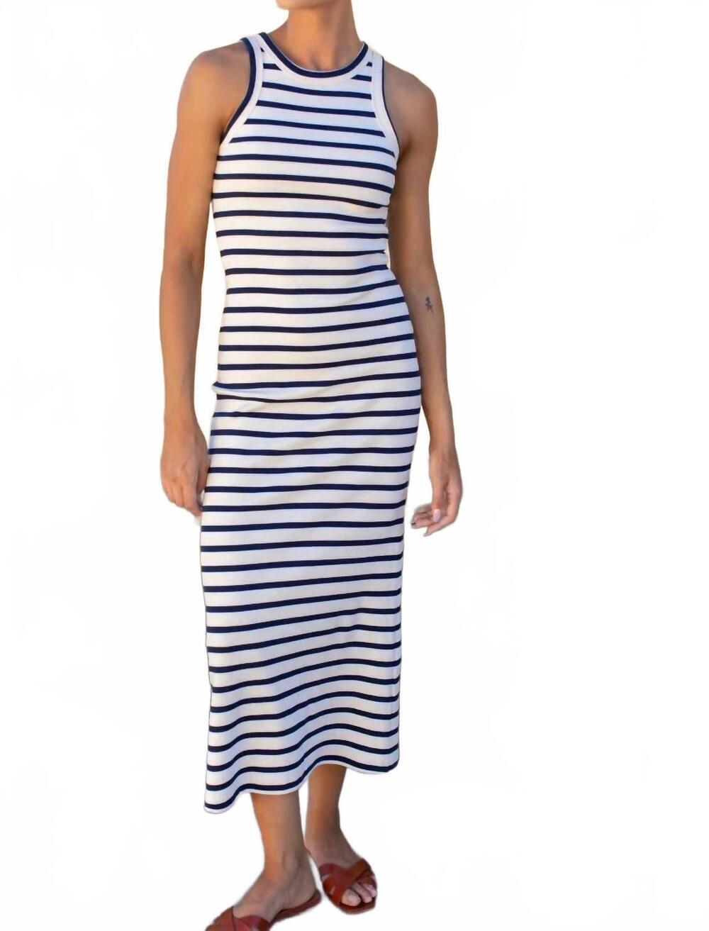 NEW EMERSON FRY racerback tank maxi dress in navy stripe